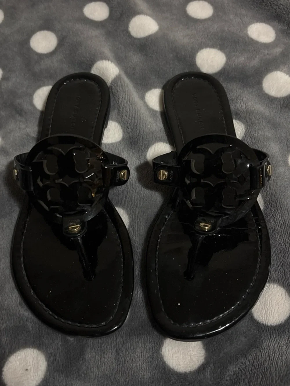 Tory Burch Black Patent Miller Thong Sandals